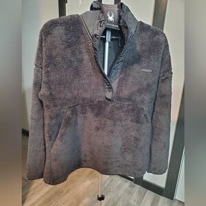 NWT Spyder Womens Cloud Fleece 5 Snap Pullover Spyder Cozy BLACK SIZE Large